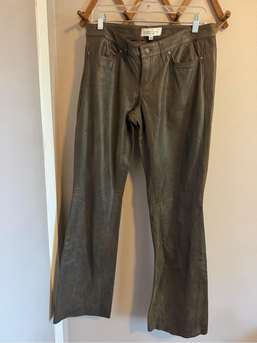 Y2K HABITUAL Calf Leather Bootcut Pants Brown 30